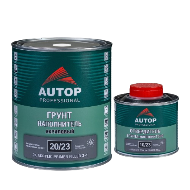 Autop AUTOP 20/23 - 2K Acrylic Primer-Filler 3+1 - White, set with hardener, 1.0+0.33l ATP-PR20/23-1/P1 + ATP-HR10/23-033 – buy in Karakol | carpaint.kz